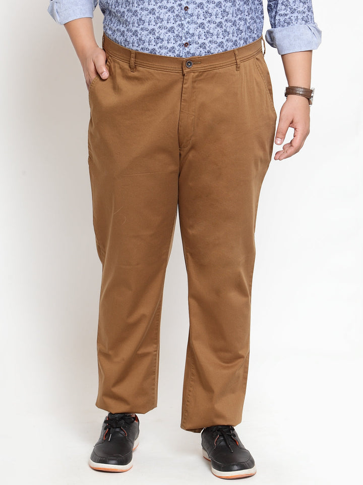 Khaki Men's cotton Trouser with back cut pocket