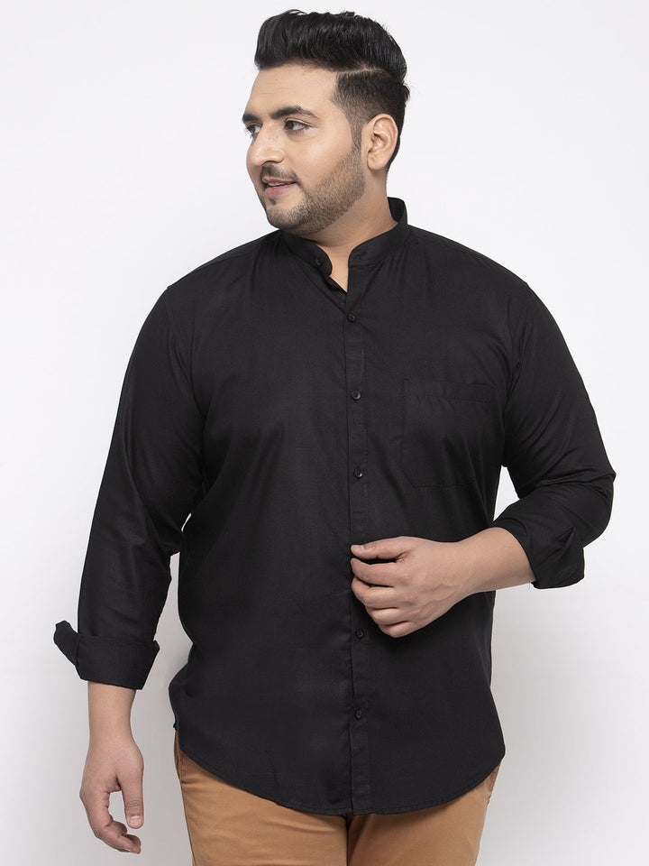 plusS Men Black Plus Size Casual Shirt