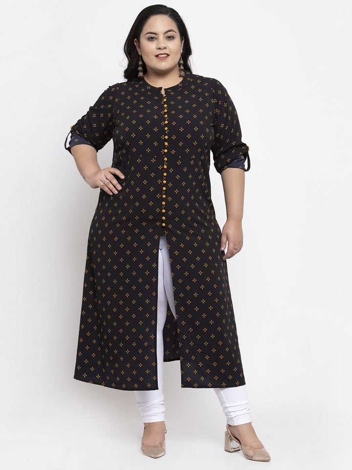 plusS Women Black Woven Design A-Line Kurta