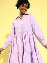 plusS Women Alluring Lavender Solid Sweetheart Neck Dress