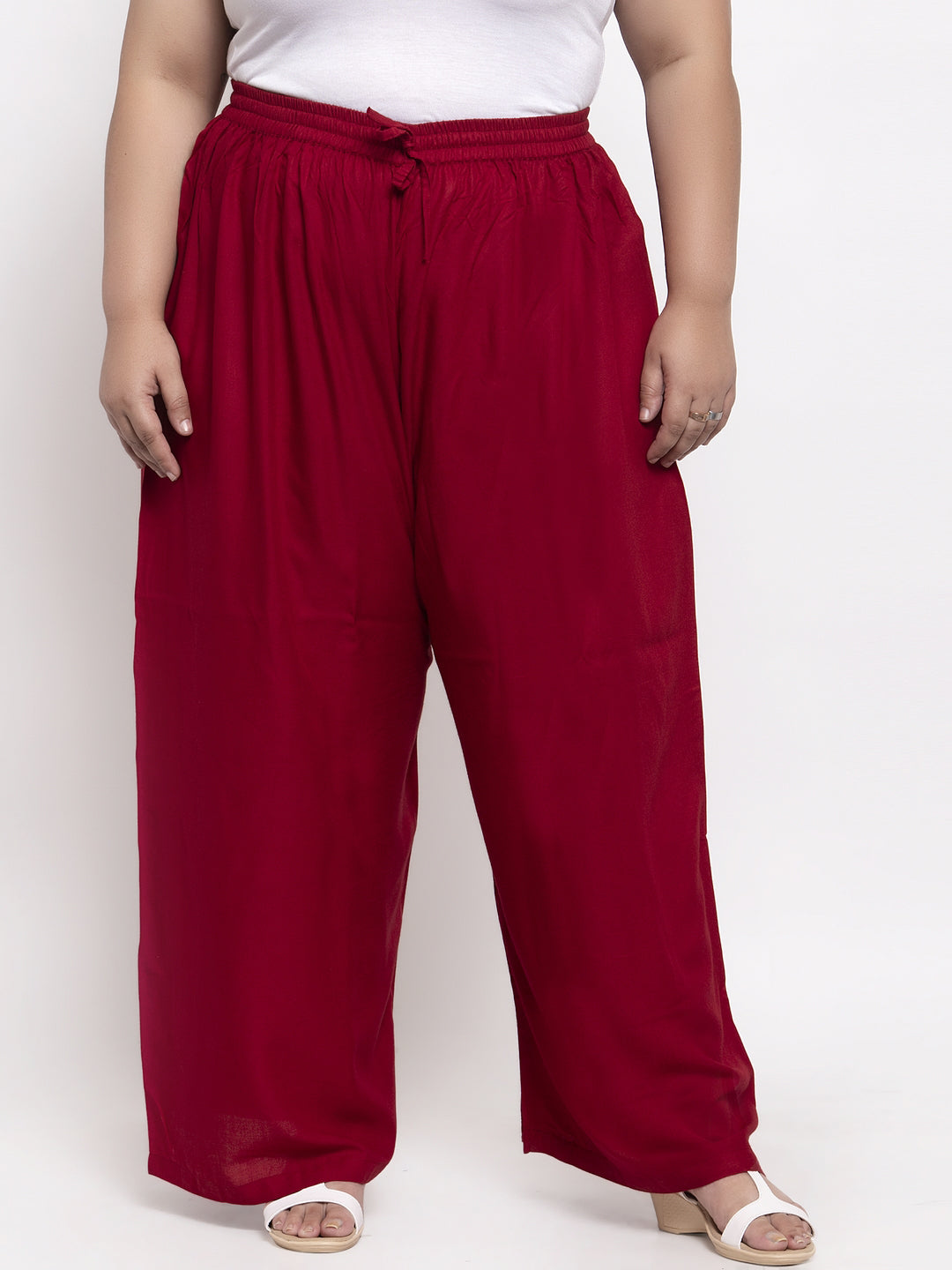 plusS Women Maroon Solid Flared Palazzos