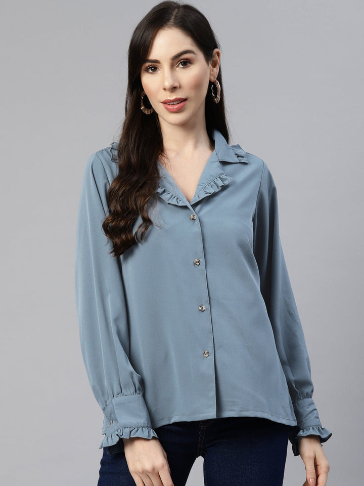 plusS Women Blue Regular Fit Casual Shirt