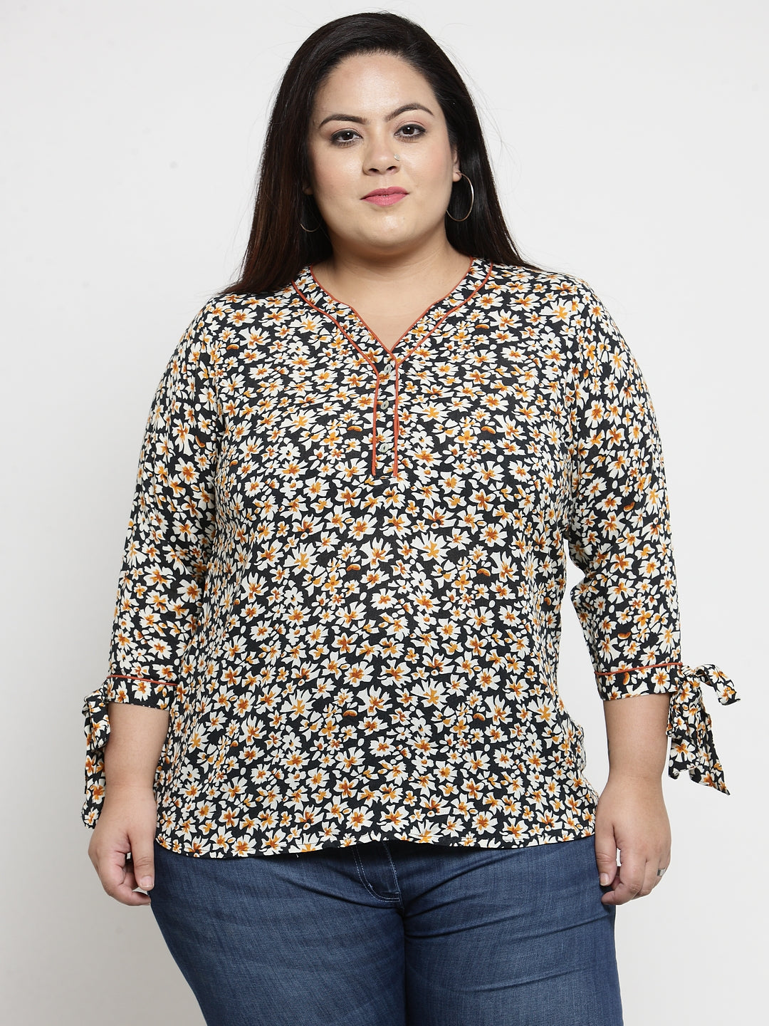 Women Black Printed Shirt Style Top