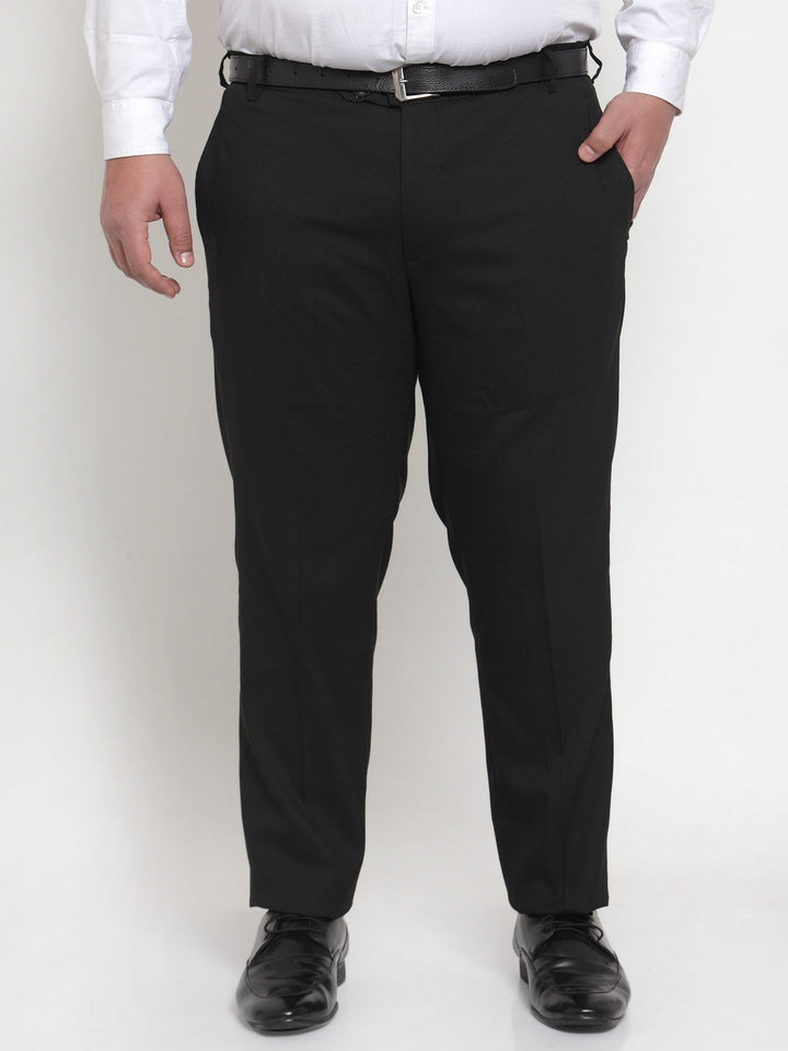 Men Black Regular Fit Solid Formal Trousers