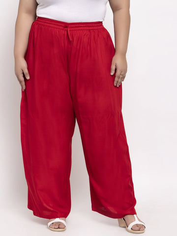 Women Red Solid Flared Palazzos