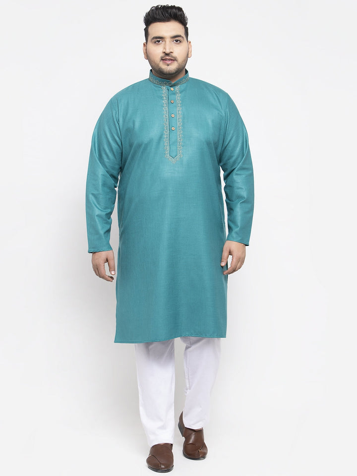 plusS Men Green Pure Cotton Kurta with Pyjamas