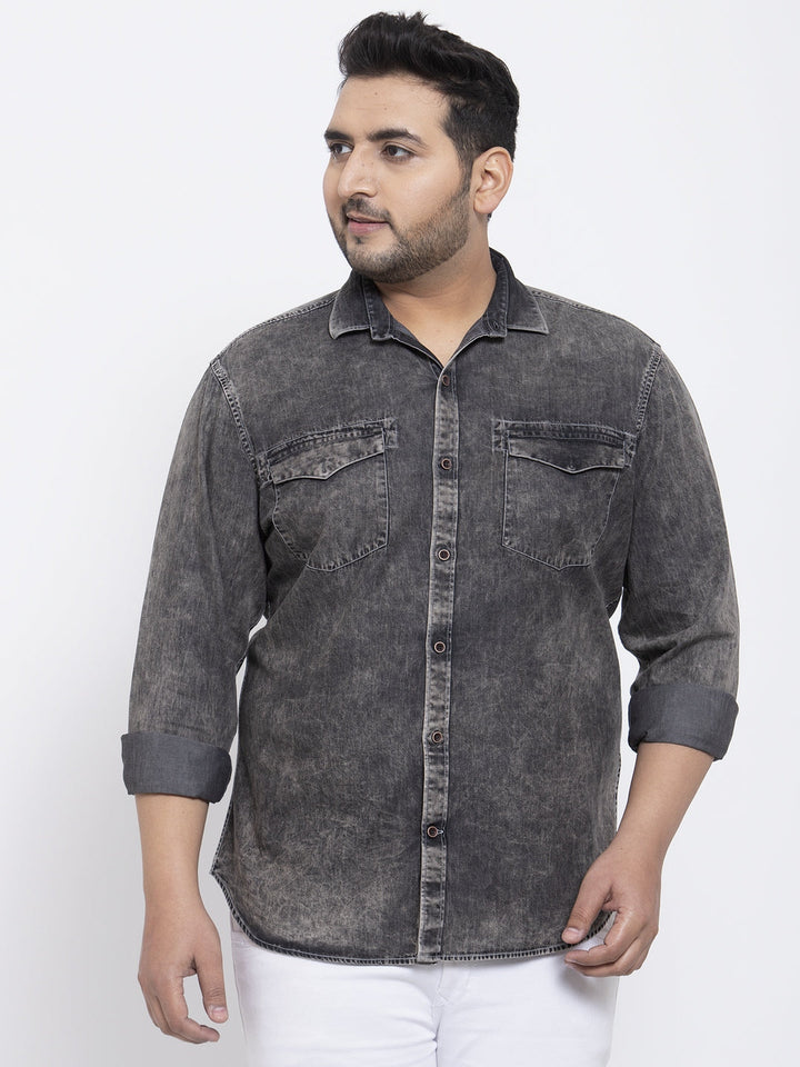 plusS Men Charcoal Regular Fit Faded Casual Shirt