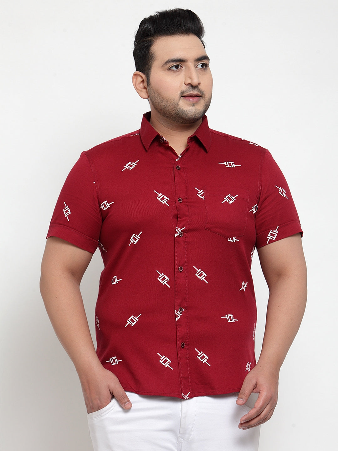 Men Maroon Regular Fit Printed Cotton Casual Shirt