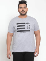 plusS Men Plus Size Grey  Black Graphic Printed T-shirt