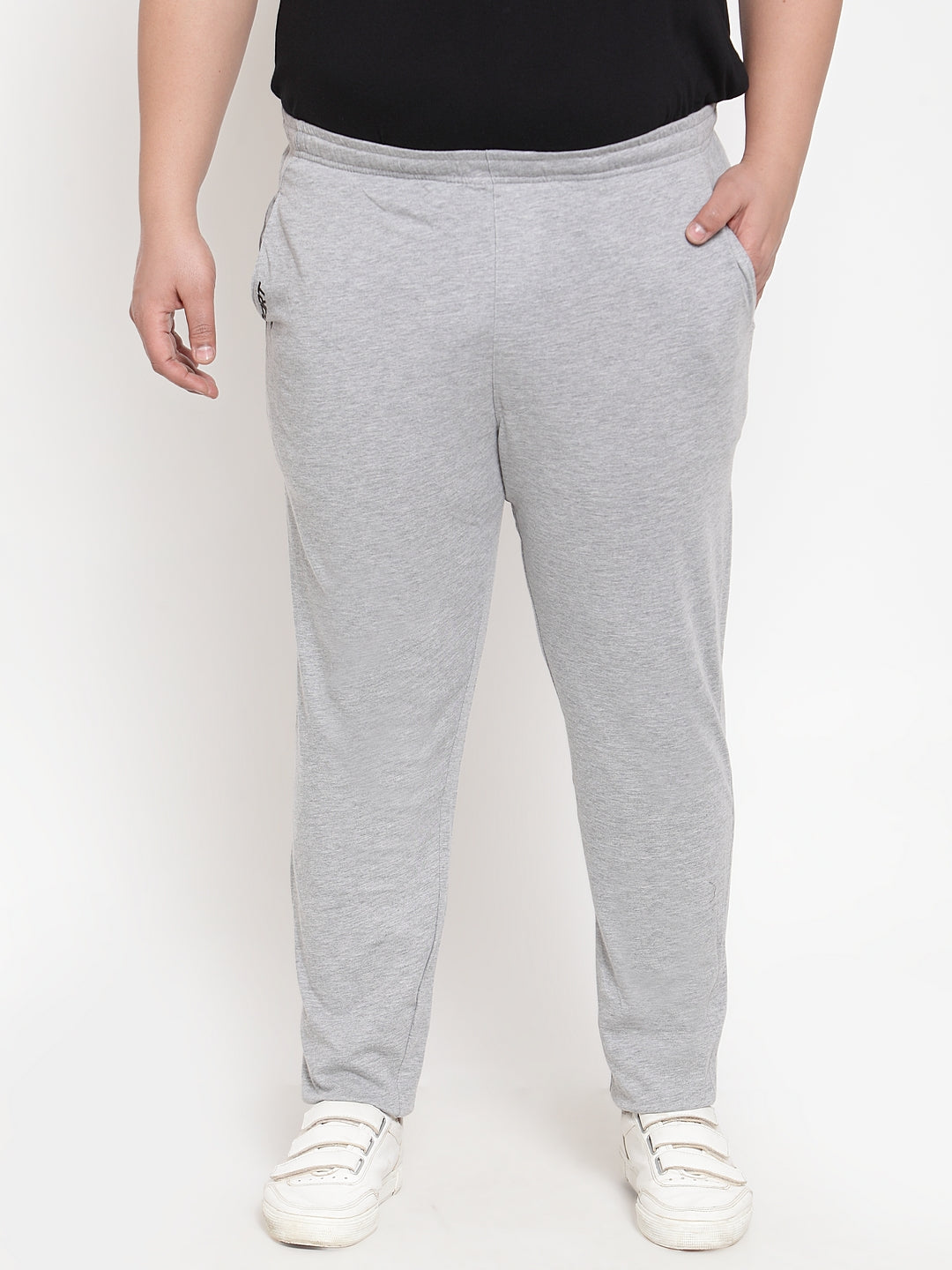 plusS Men Grey Melange Regular Fit Track Pants