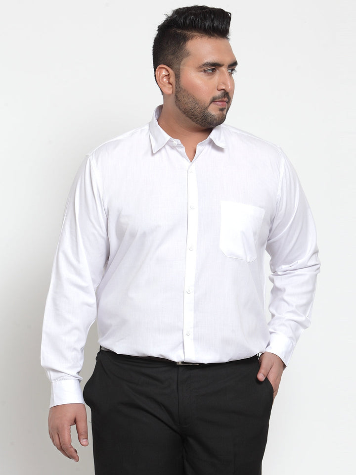 plusS Men White Classic Regular Fit Solid Formal Shirt