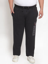 plusS Men Black Solid Cotton Straight-Fit Track Pants