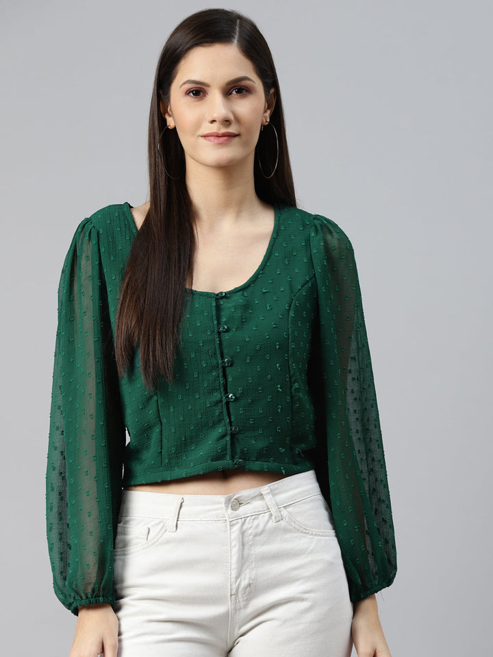 plusS Green Shirt Style Crop Top