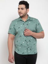 plusS Men Sea Green Regular Fit Printed Casual Shirt