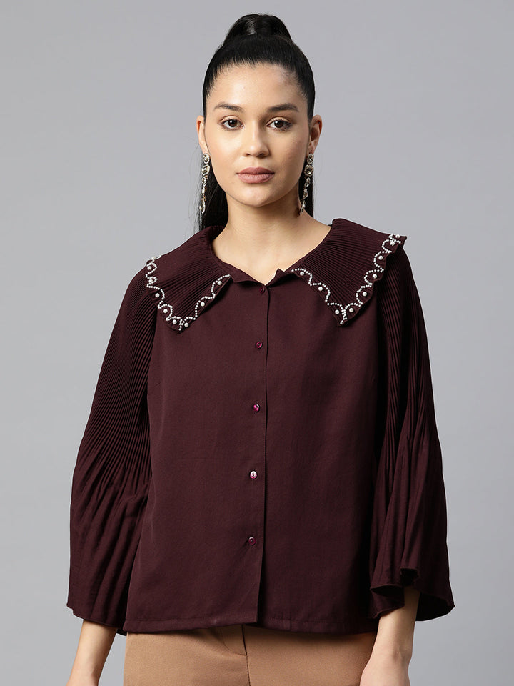 plusS Burgundy Shirt Style Top