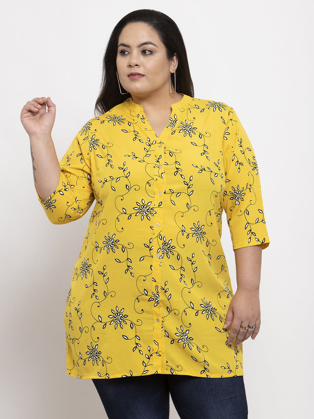 plusS Women Yellow Floral Printed Tunic