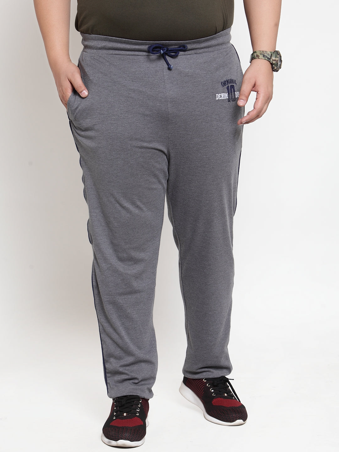 Men Grey Solid Straight-Fit Trackpants