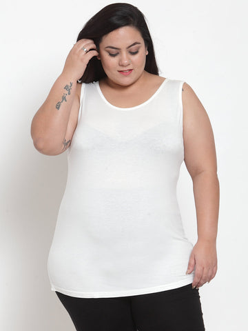 plusS Women White Solid Longline Top