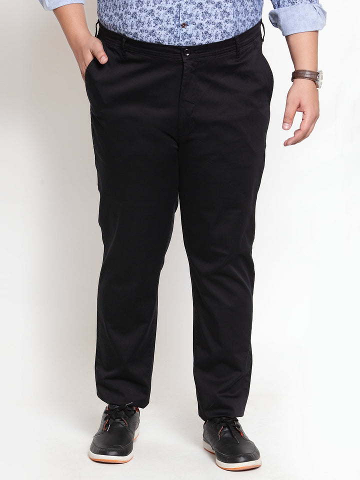 Men Black Regular Fit Solid Regular Trousers