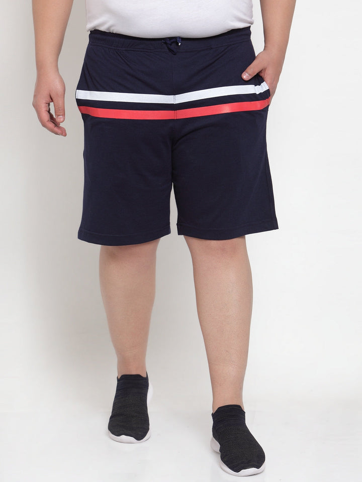 Men Navy Blue Solid Regular Fit Regular Shorts