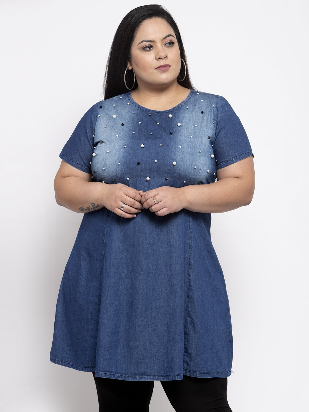 Women Blue Embellished Fit and Flare Dress