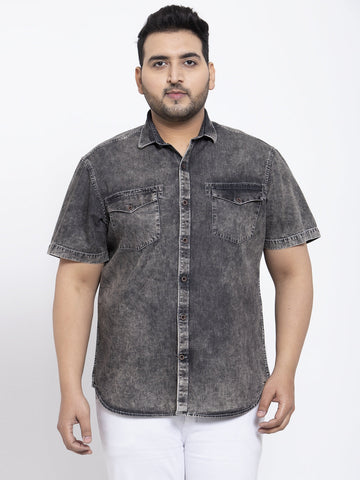 plusS Men Charcoal Grey Faded Casual Shirt