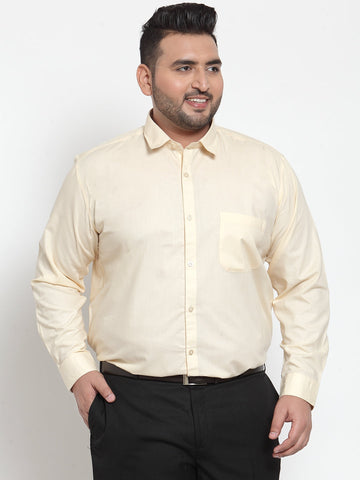 plusS Men Beige Comfort Regular Fit Solid Formal Shirt