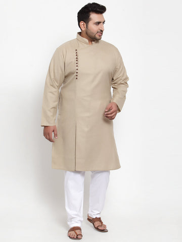 plusS Men Beige Pure Cotton Kurta with Pyjamas