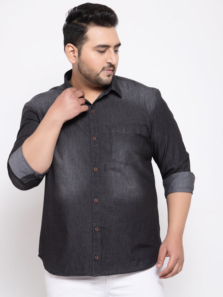 plusS Men Black Regular Fit Faded Casual Shirt