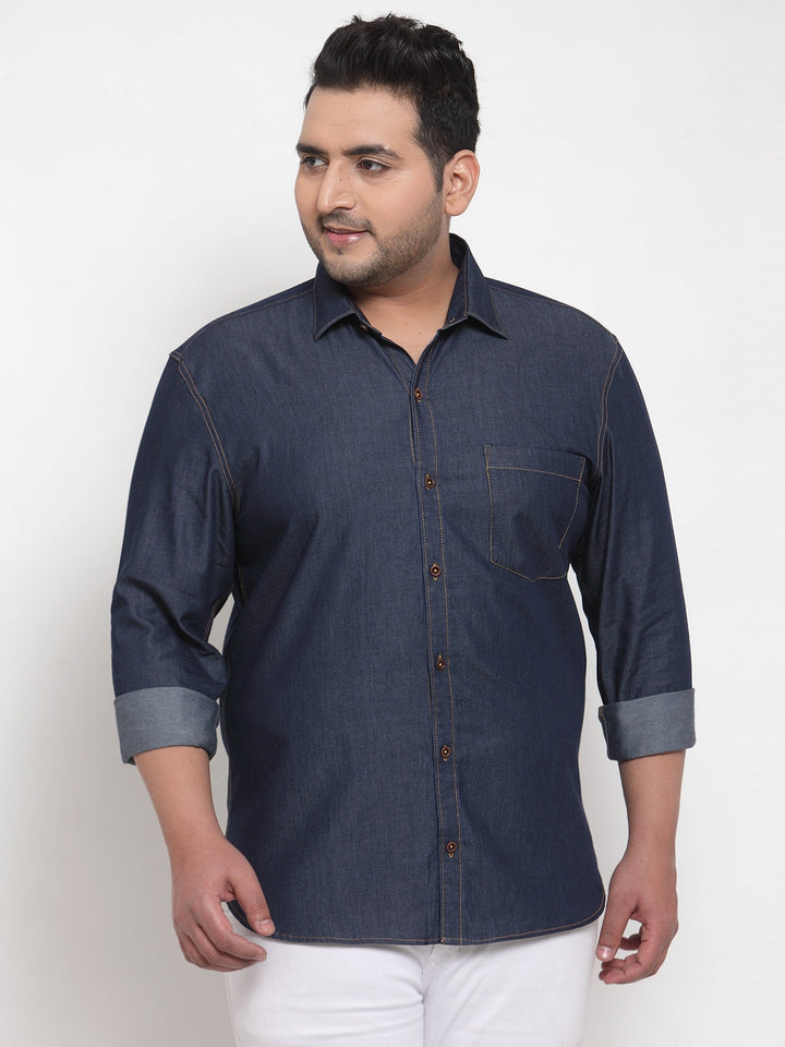 Men Blue Regular Fit Solid Casual Denim Shirt