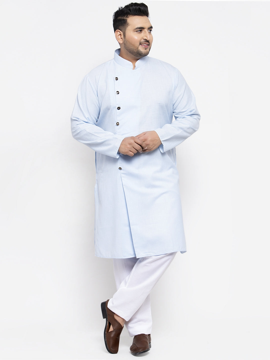 plusS Men Blue Solid Kurta with Pyjamas