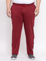 Men Plus Size Red Solid Straight-Fit Cotton Track Pants