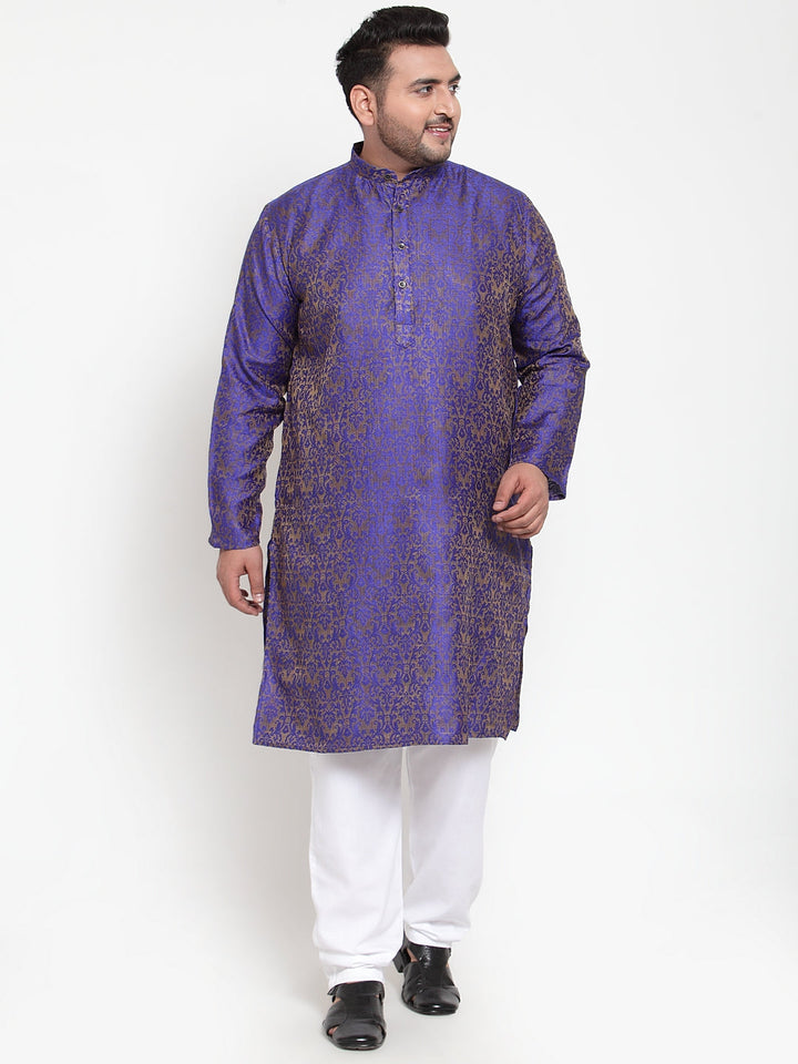 plusS Men Purple  White Self Design Kurta with Pyjamas