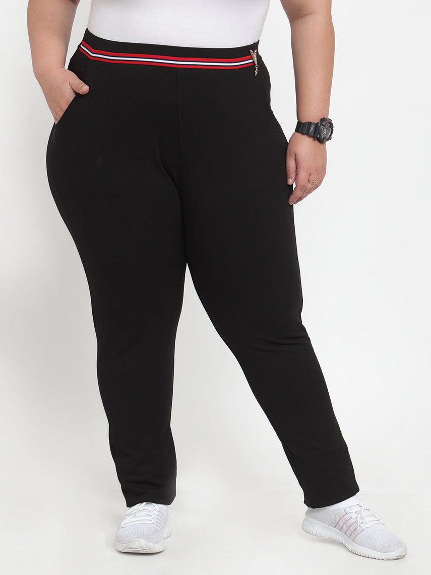 plusS Women Black Solid Slim-Fit Treggings