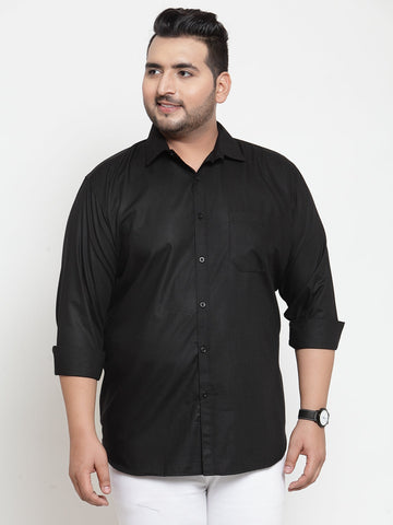 plusS Men Black Cotton Plus Size Casual Shirt