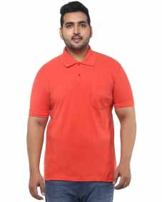 Men Coral Orange Solid Polo Collar T-shirt