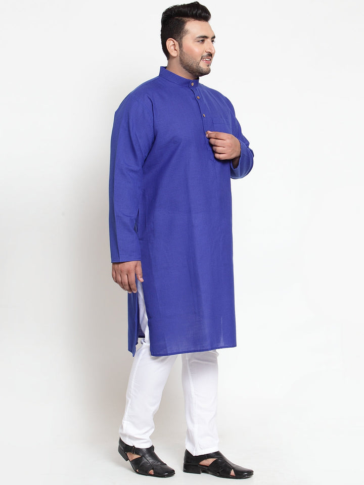 plusS Men Blue  White Solid Kurta with Pyjamas