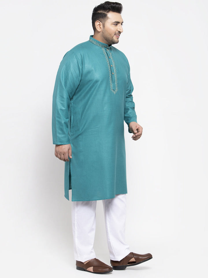 plusS Men Green Pure Cotton Kurta with Pyjamas