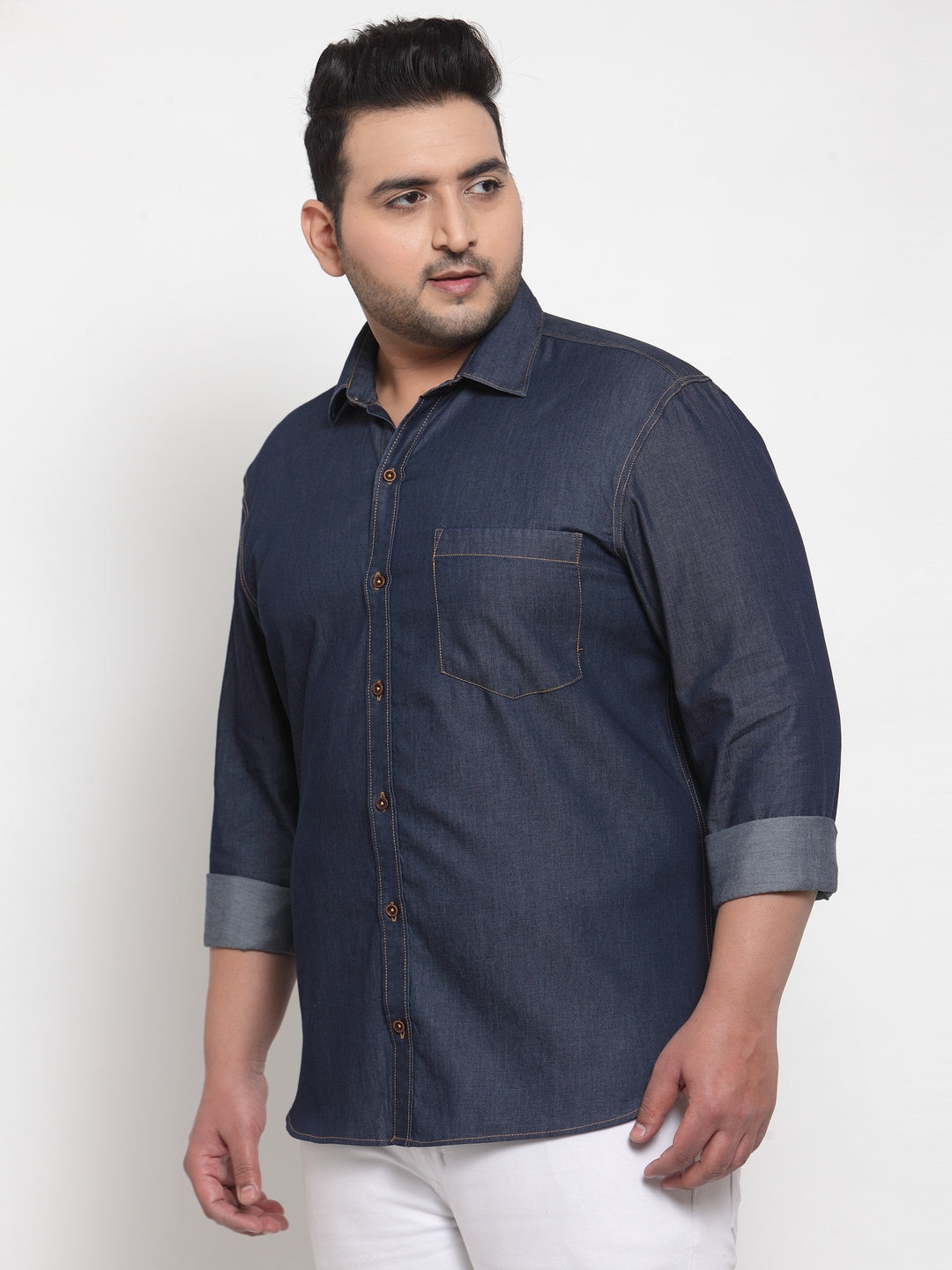 Men Blue Regular Fit Solid Casual Denim Shirt