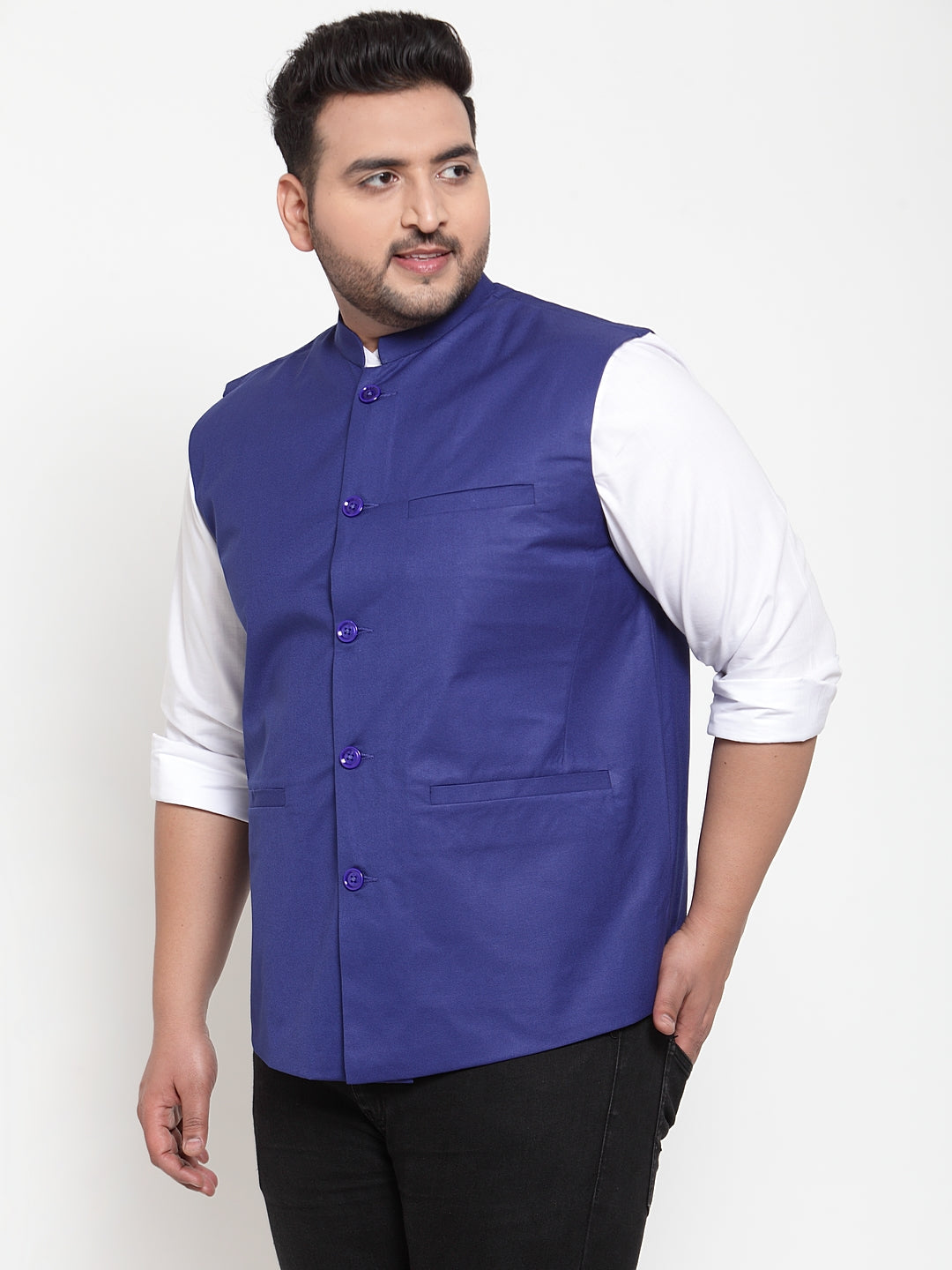 Plus Size Men Blue Solid Waistcoat