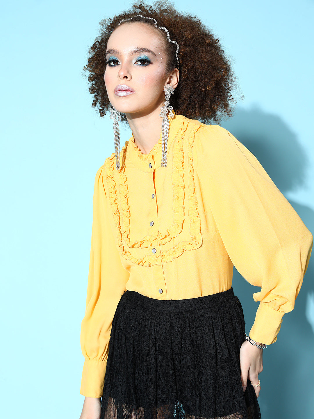 plusS Women Classy Yellow Solid Weightless Volume Shirt