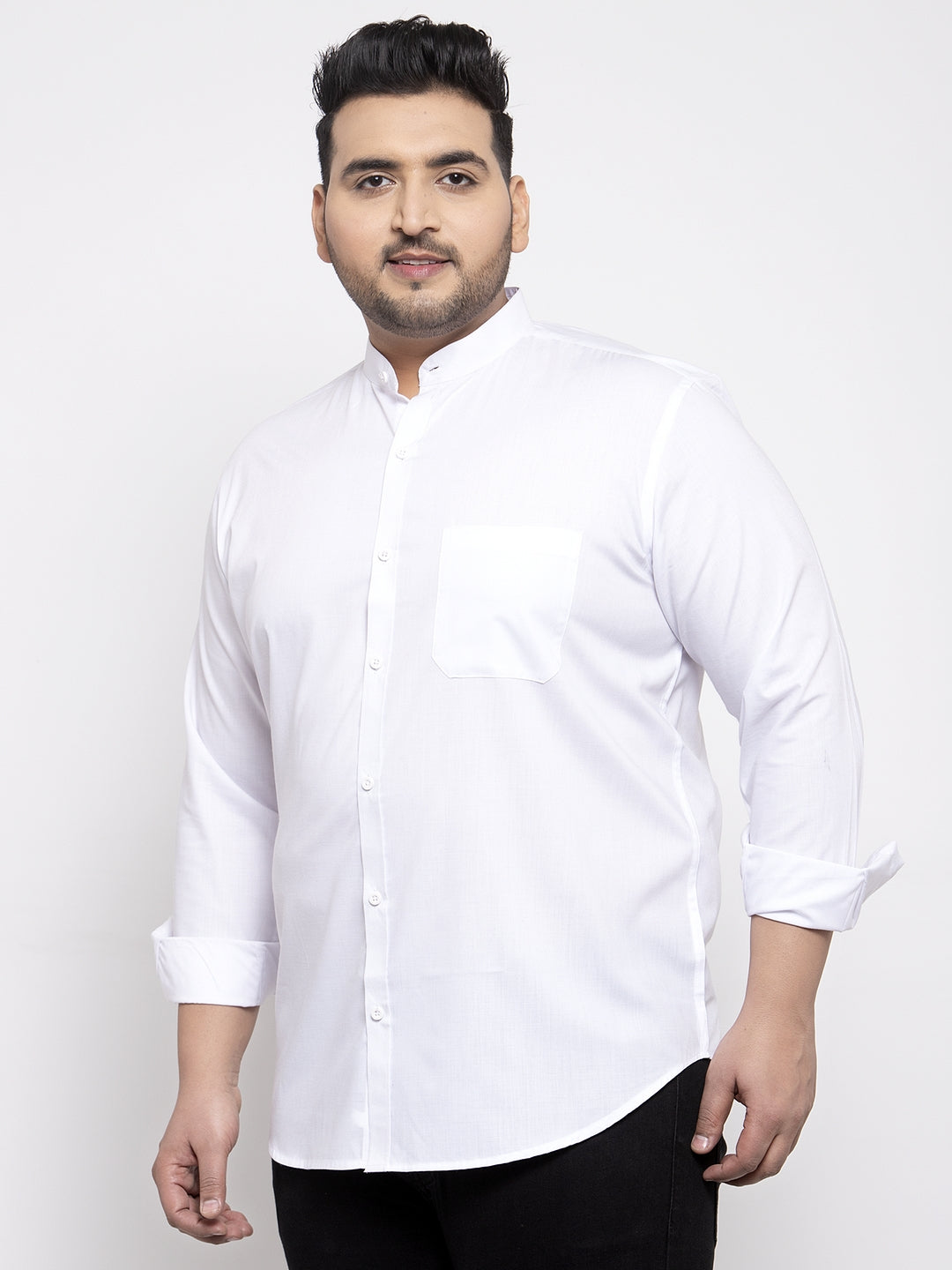 plusS Plus Size Men White Casual Shirt