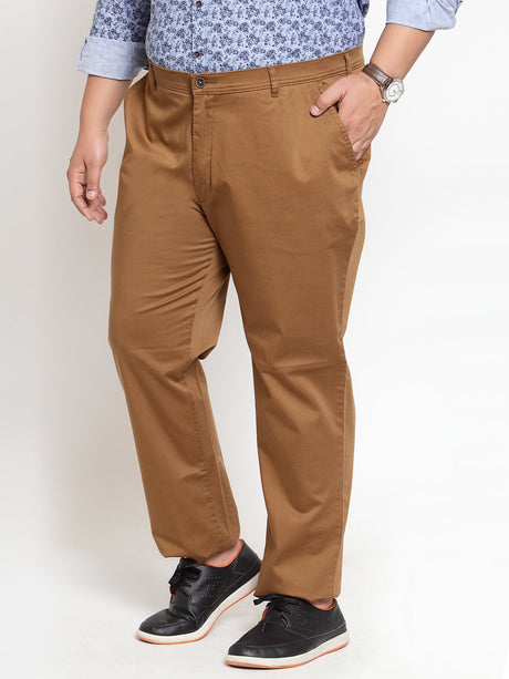Khaki Men's cotton Trouser with back cut pocket
