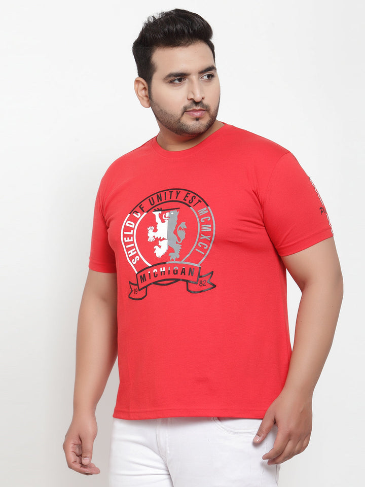 Men Red Printed Round Neck T-shirt