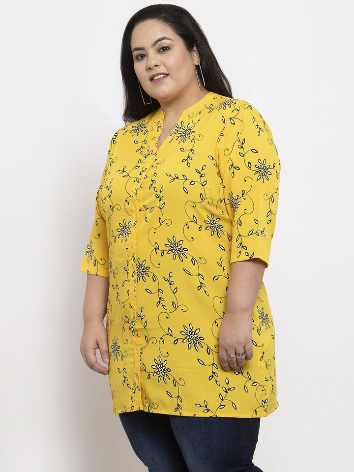 plusS Women Yellow Floral Printed Tunic