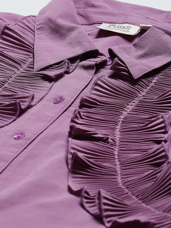 plusS Purple Ruffle Detail Shirt Style Victorian Top