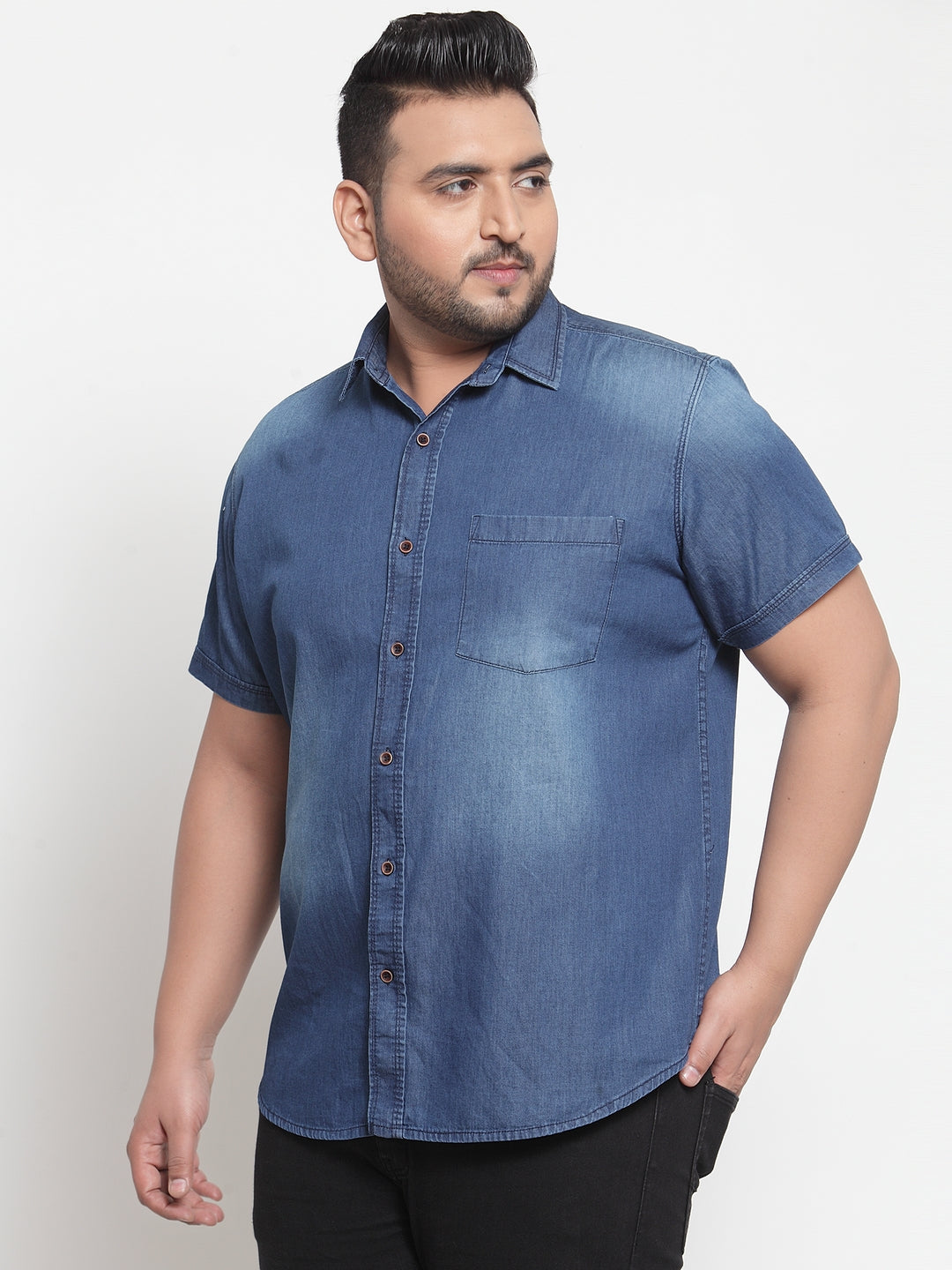 plusS Men Blue Regular Fit Faded Casual Shirt