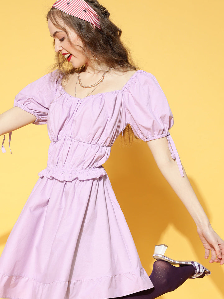 plusS Lavender Solid Ruffled Dress