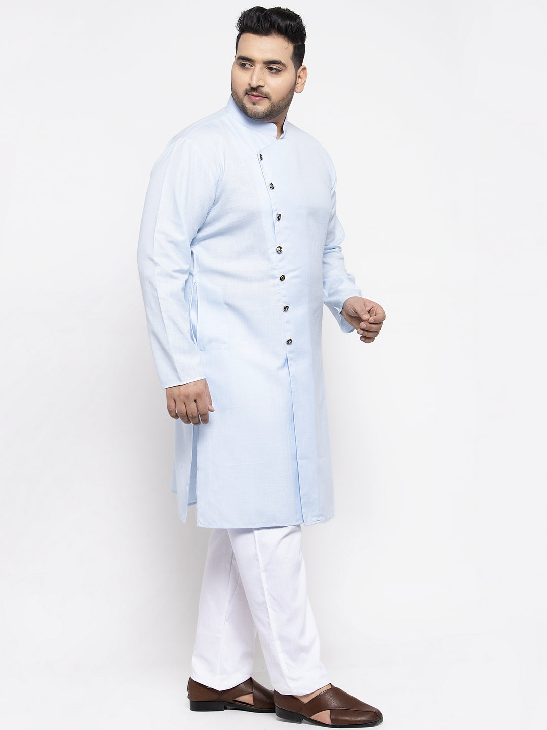 plusS Men Blue Solid Kurta with Pyjamas