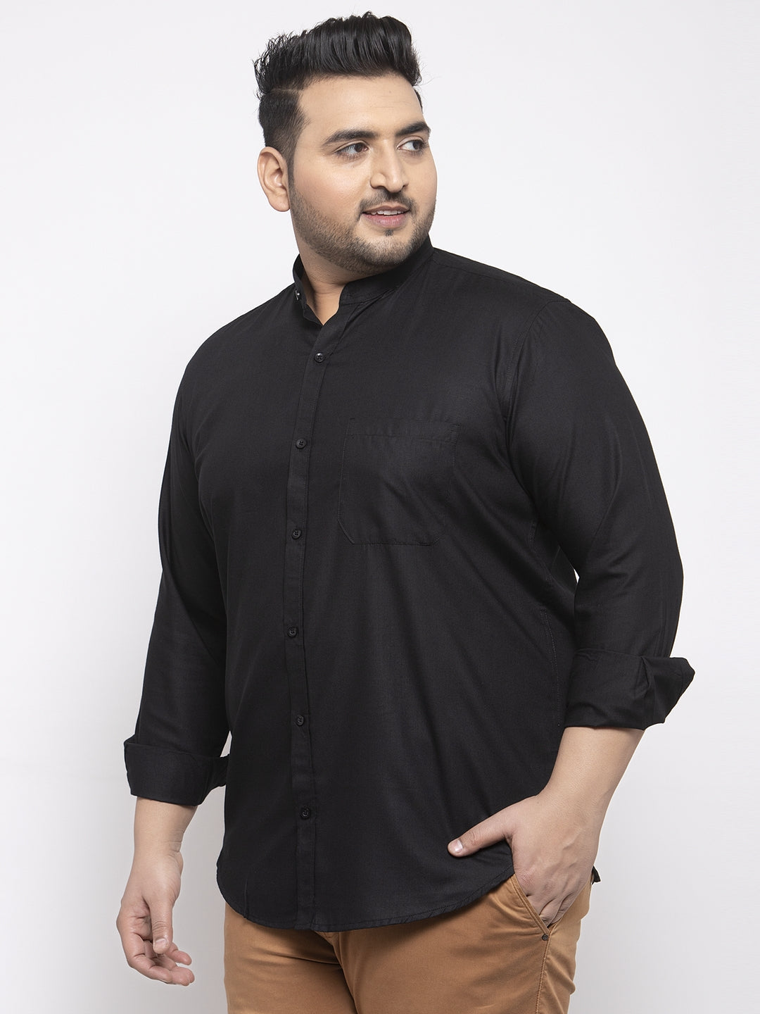 plusS Men Black Plus Size Casual Shirt